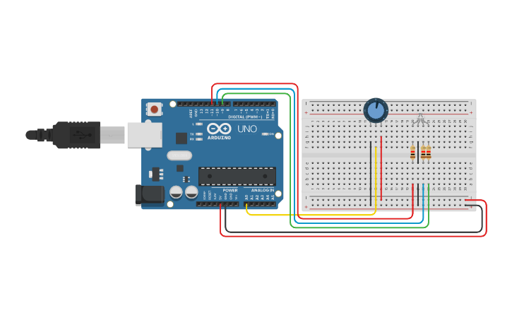 Circuit design RGB Potentiometer - Tinkercad
