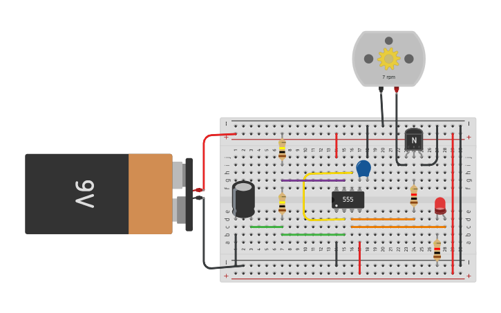 Circuit design TIMER 555 - CONTROL DE MOTOR - Tinkercad