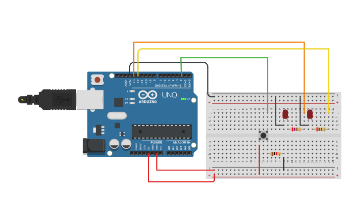 Circuit design accensione led con pulsante Arduino - Tinkercad