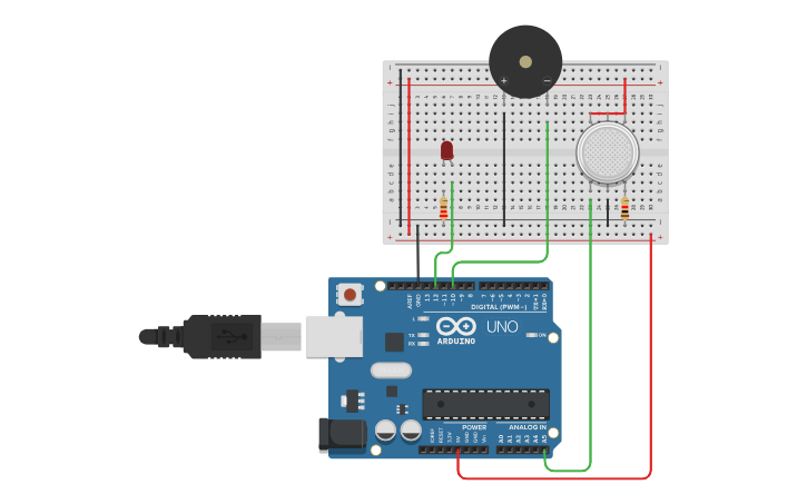 Circuit design Smoke Sensor - Tinkercad