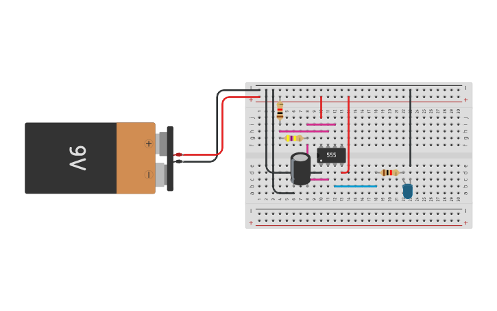 Circuit design T1: Blinking Led with 555 Timer - Tinkercad