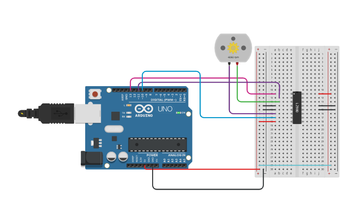 Circuit design Arduino, Motor, Driver - Tinkercad