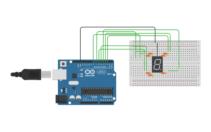 Circuit design display de 7 segmentos - Tinkercad