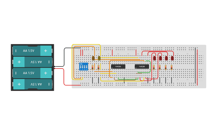 Circuit design Decodificador 2x4 - Tinkercad