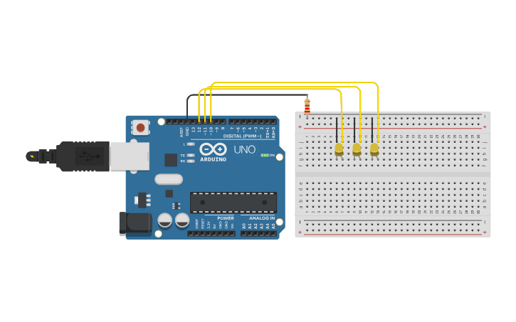 Circuit design 3 LEDS - Tinkercad