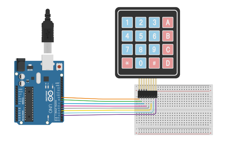 Circuit design Using Keypad 4x4 with Arduino - Tinkercad