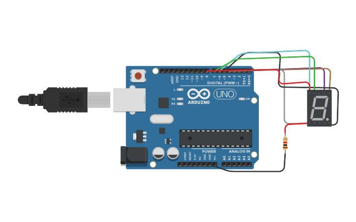 Circuit design 7-segement numeric number display - Tinkercad
