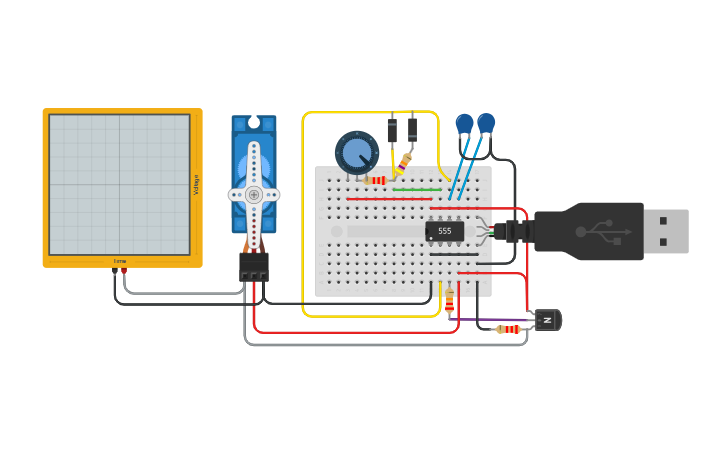 Circuit design astable 555 drives Servo via Pot - Tinkercad