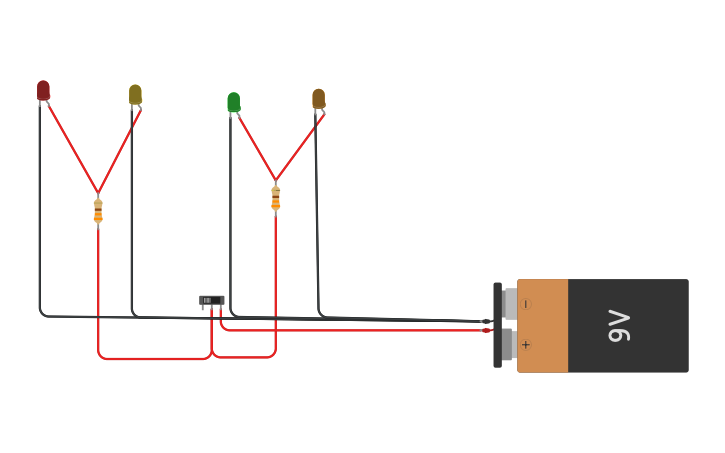 Circuit design Encendido de cuatro led con un interruptor - Tinkercad