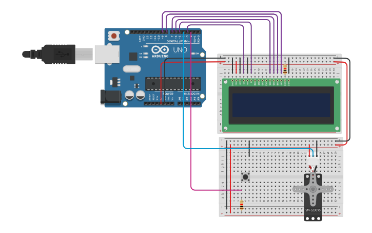 Circuit design Motor Servo + Display LCD 16x2 - Tinkercad