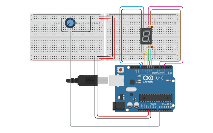 Circuit design 7 segment display - Tinkercad