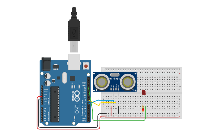 Circuit design MEJORAMIENTO SENSOR + LED - Tinkercad
