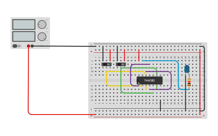 Circuit design AND using NOR - Tinkercad