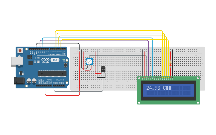 Circuit design Censor de temperatura y display - Tinkercad