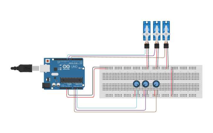 Circuit design Copy of Multi-servo motors with potentiometers - Tinkercad