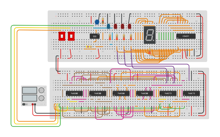 Circuit design UP/DOWN COUNTER 555t timer - Tinkercad