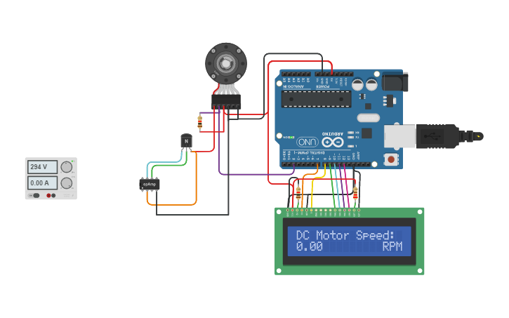 Circuit design Speed Measurement Of DC motor - Tinkercad