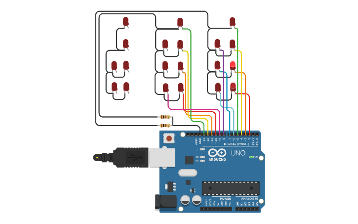 Circuit design Binary Clock - Tinkercad