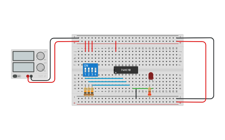Circuit design AND 7411- Pull Down - Tinkercad