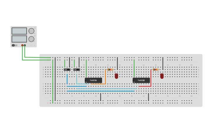 Circuit design HALF ADDER - Tinkercad