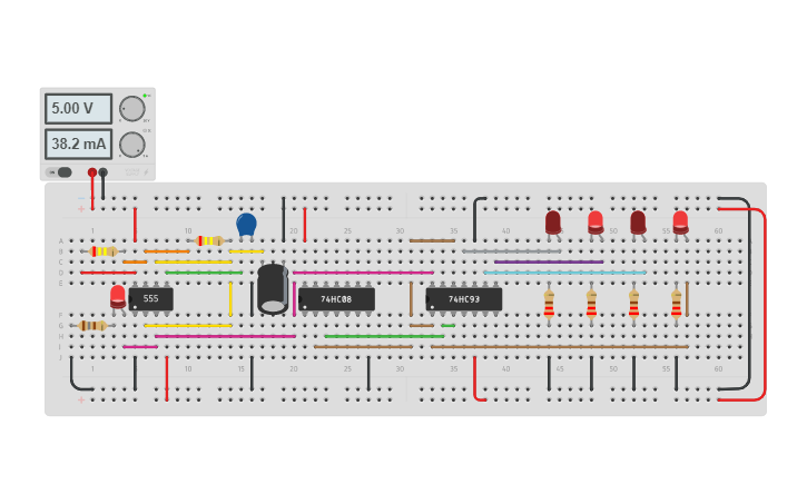 Circuit design 4 bit counter - Tinkercad