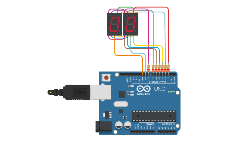 Circuit design Double Digit Timer - Tinkercad