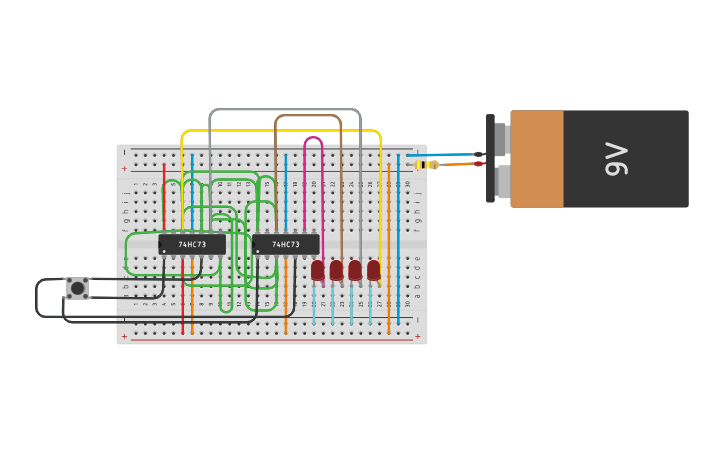 Circuit design 4 bit synchronous UP counter using JK flip flops - Tinkercad