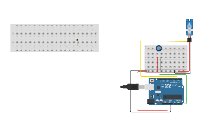 Circuit design Servo controlled through potentiometer - Tinkercad