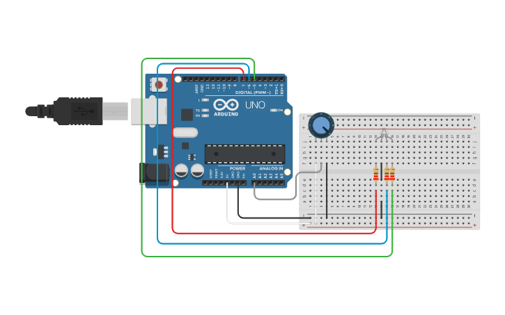 Circuit design RGB Potentiometer - Tinkercad