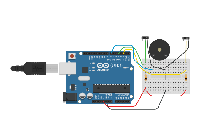 Circuit design Two Zones Burglar Alarm using Arduino - Tinkercad