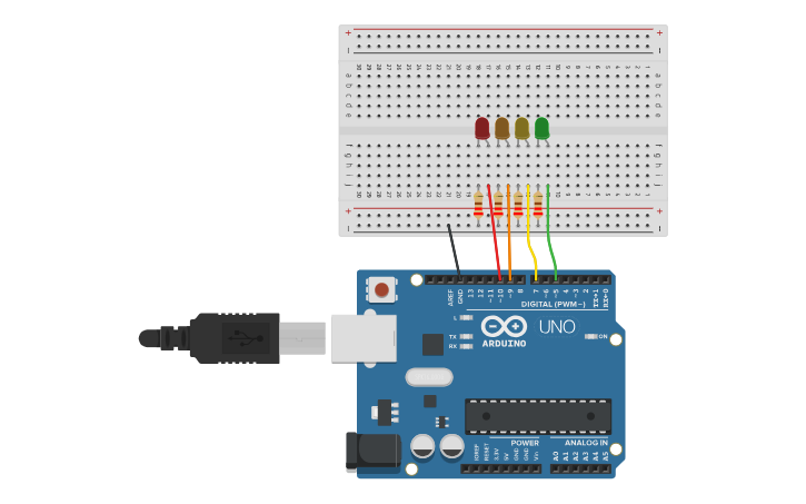 Circuit design 4 lights - Tinkercad