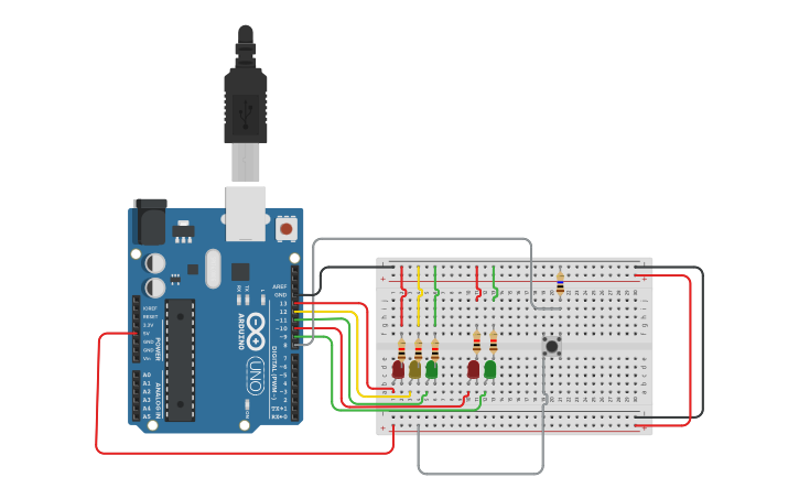 Circuit design Crossing Lights - Tinkercad