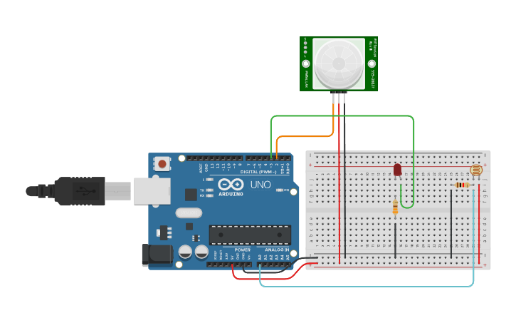 Circuit design Luz automatica con sensor PIR - Tinkercad