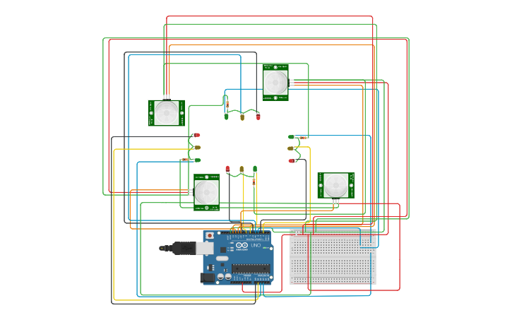 Circuit design Copy of Four Way Junction Traffic Light with Sensor ...