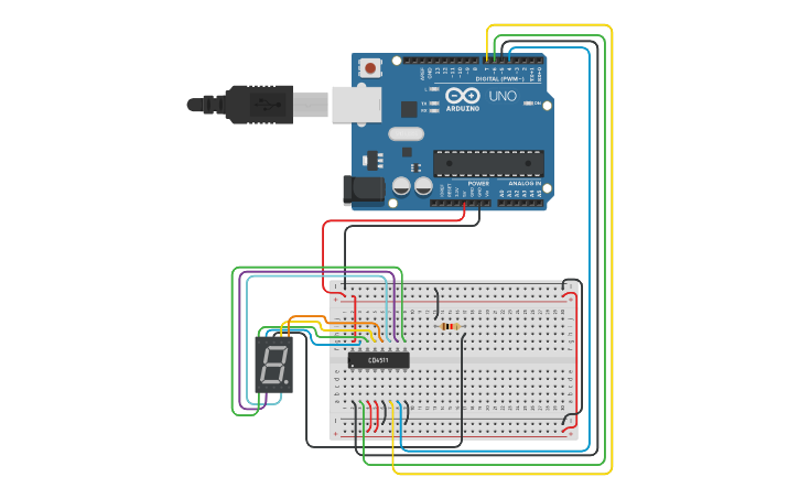 Circuit design Projeto display de 7 segmentos (com CI 4511) - Tinkercad