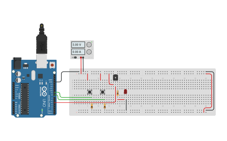 Circuit design DOS PULSADORES - Tinkercad