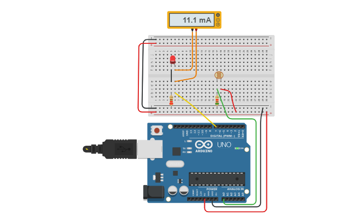Circuit design Led with photoresistor - Tinkercad