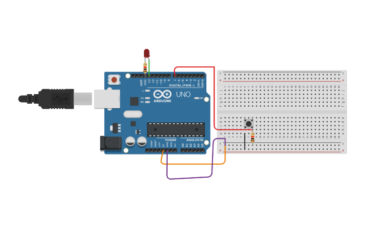 Circuit design Led with button - Tinkercad