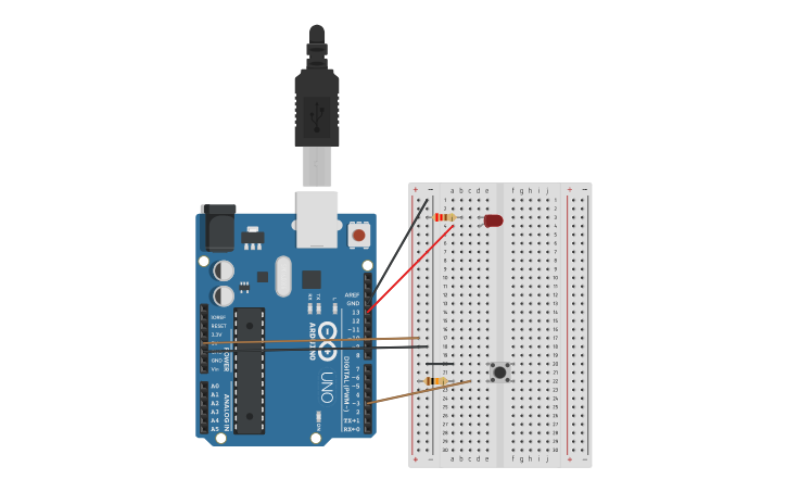 Circuit design LED Timer with Push Button - Tinkercad