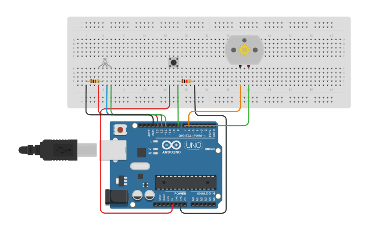 Circuit design DC Motor and LED RGB - Tinkercad