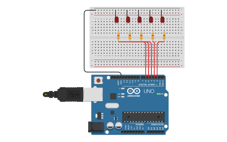 Circuit design 5 led - Tinkercad