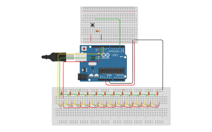 Circuit design led rgb en serie con boton - Tinkercad