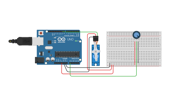 Circuit design Servo Motor with potentionmeter - Tinkercad