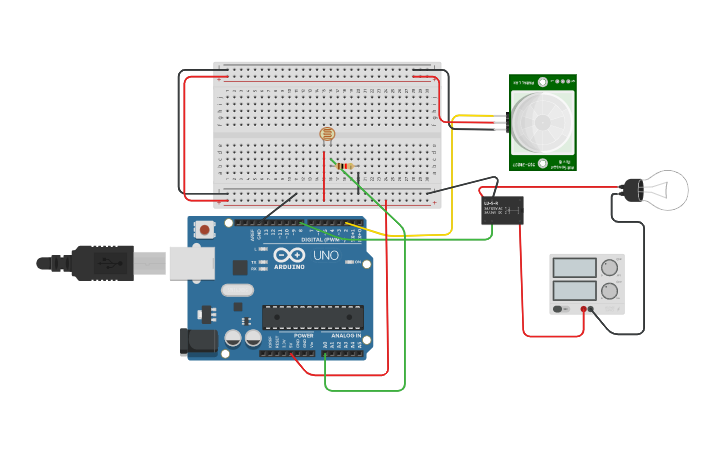 Circuit design Automatic Room Lighting System - Tinkercad