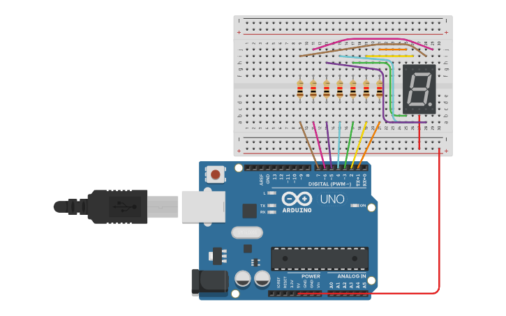 Circuit design 7 segmentos - Tinkercad