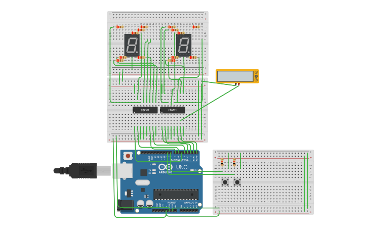 Circuit design DISPLAY 7 SEGMENTOS CON CD4511 - Tinkercad