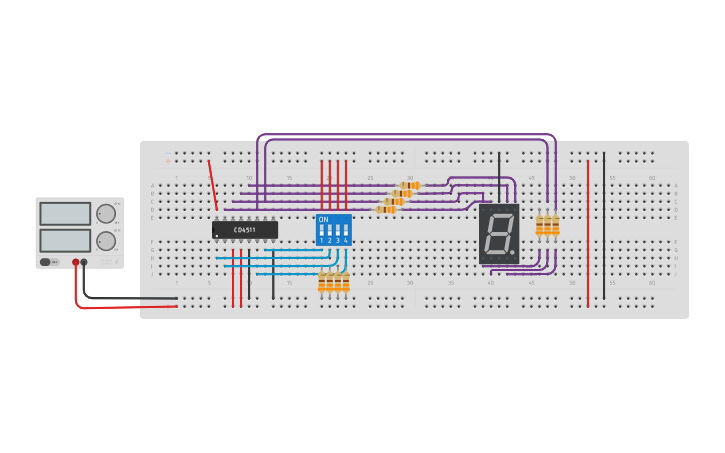 Circuit design display de 7 segmentos - Tinkercad