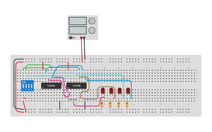 Circuit design 2 X 4 decoder - Tinkercad