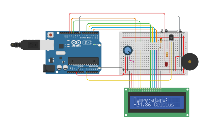 Circuit design Temperature Sensor with Display - Tinkercad