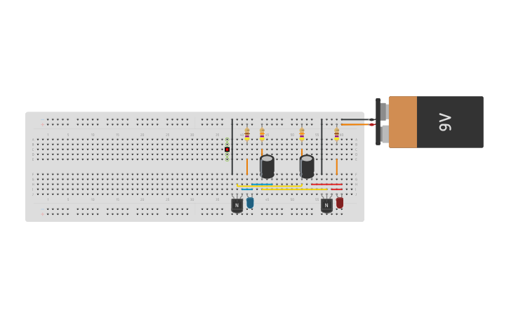 Circuit design Flashing LED Two Transistor Circuit - Tinkercad